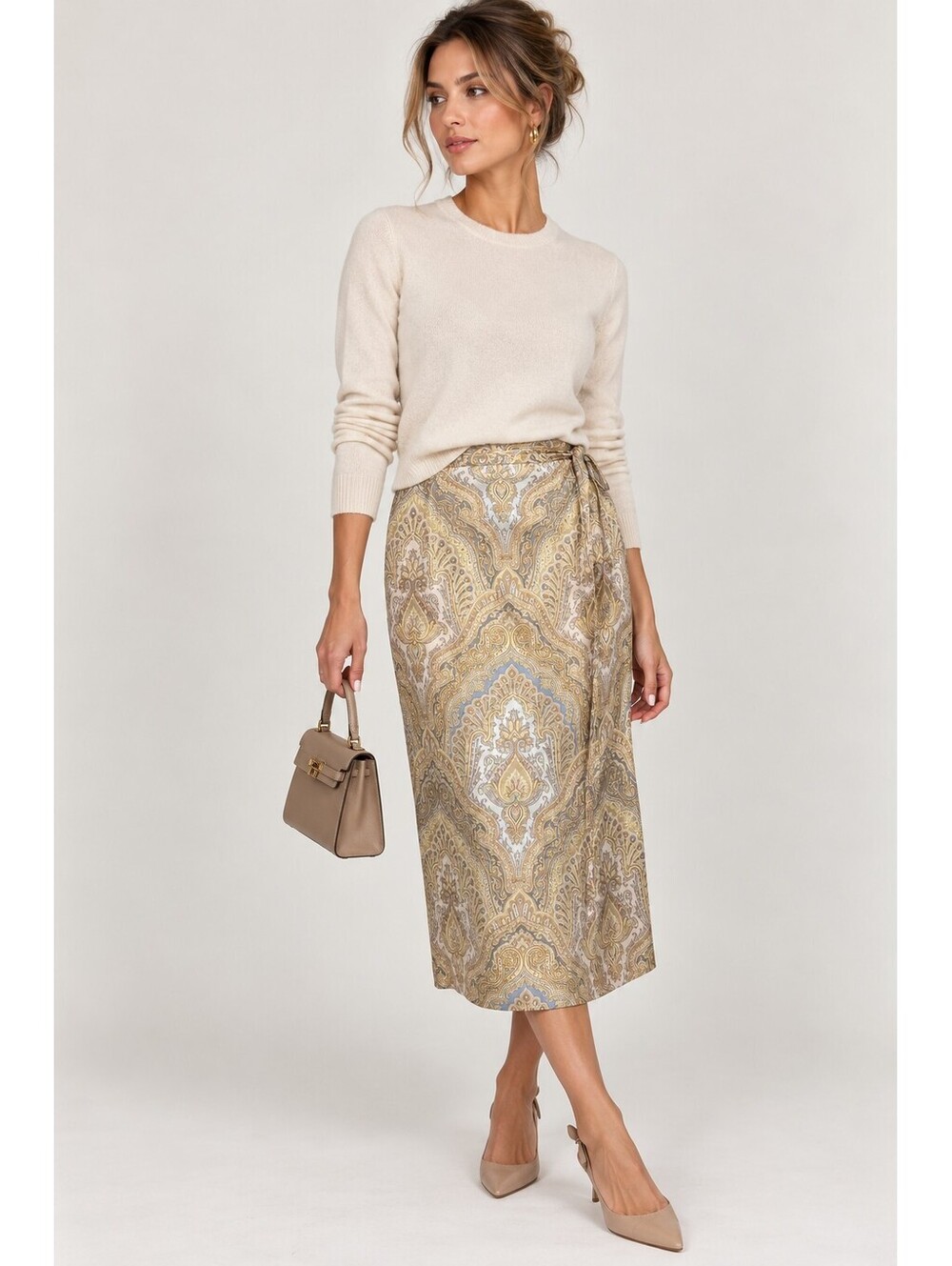 Brooks Brothers 100% Silk Preppy Paisley Pencil Midi Skirt US2 Double Layer